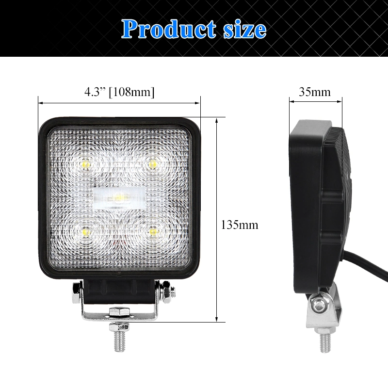 4" 15W Square LED Backup Forklift Rear Spot Flood Reverse Work Light for Truck Snow Plow