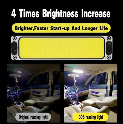 Painel de LED COB chip branco natural para caminhão Luz de cúpula automática para leitura de carro Painel de luz interior 12 24V